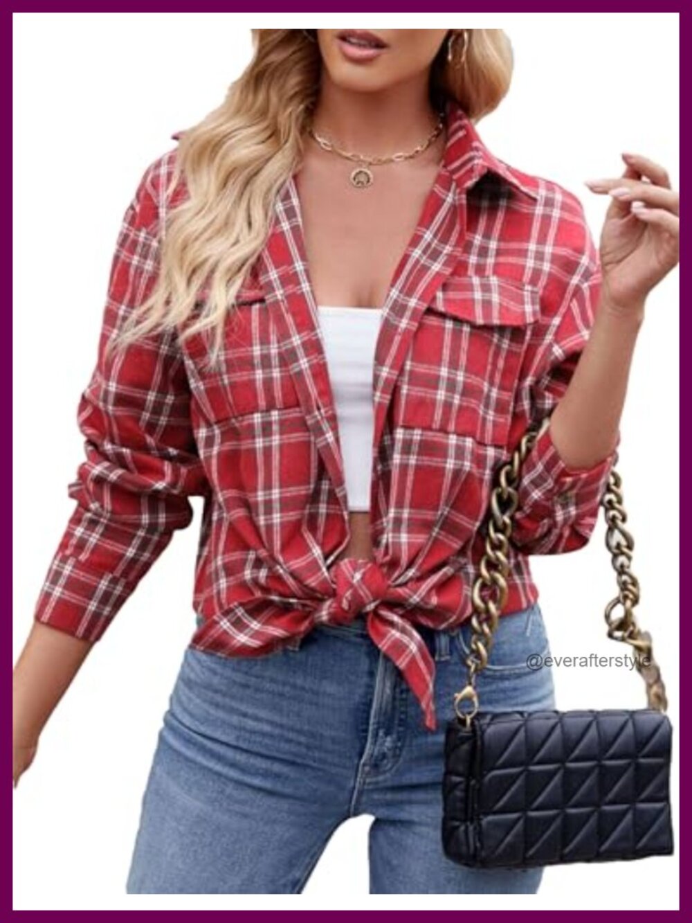 Korebow Women's Lightweight Flannel Plaid Button Down Shirt Jacket Oversized
